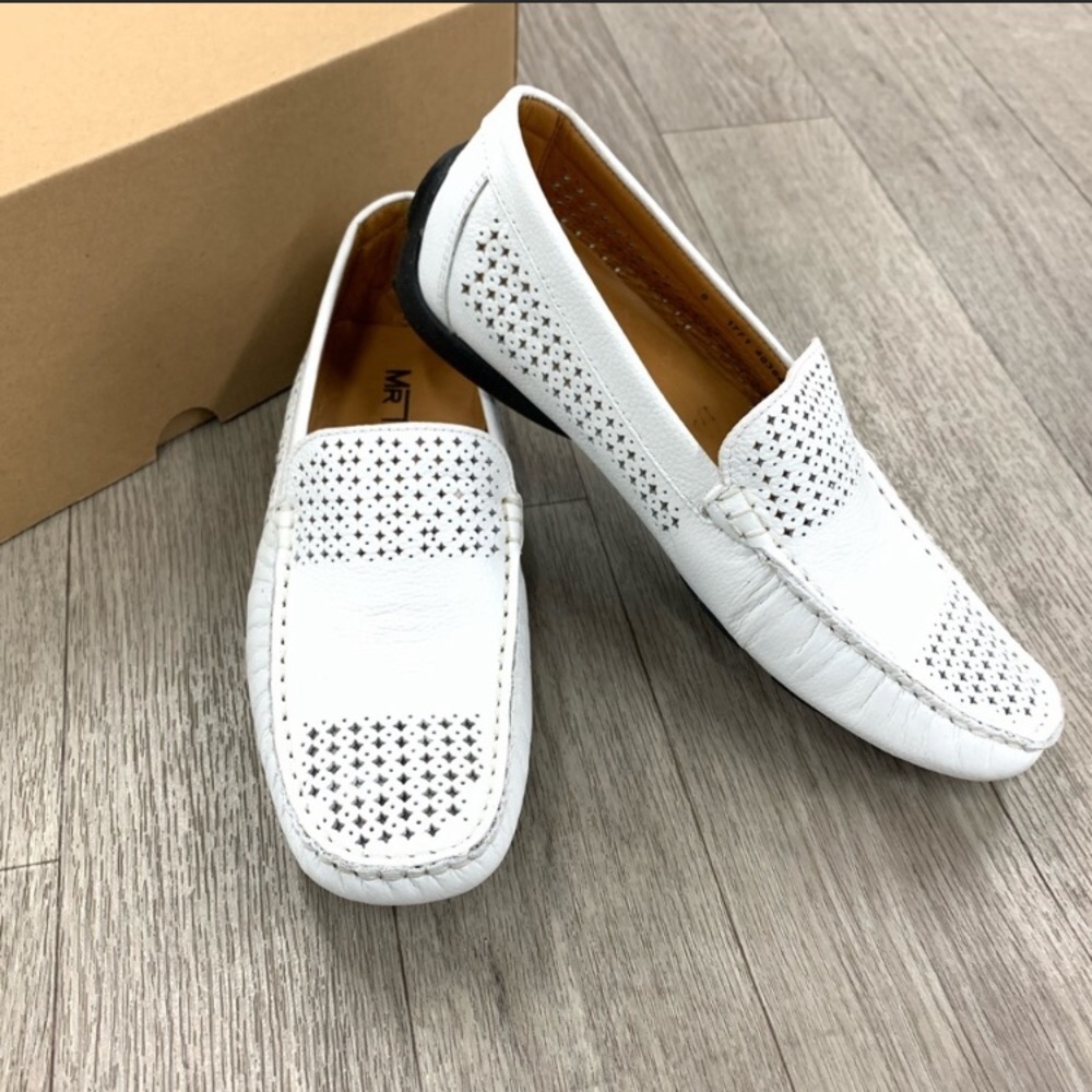 Mr. Turk White Leather Perforated Loafers